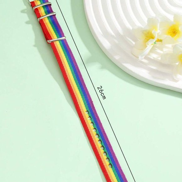 🌈Rainbow Stripe Nylon Bracelet LGBTQ Belt Buckle Gay Pride - Picture 4 of 7